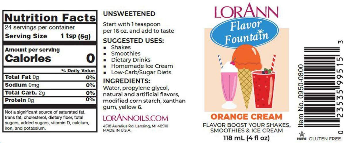 Lorann Orange Cream Flavor Fountain, 4 Oz Bottle