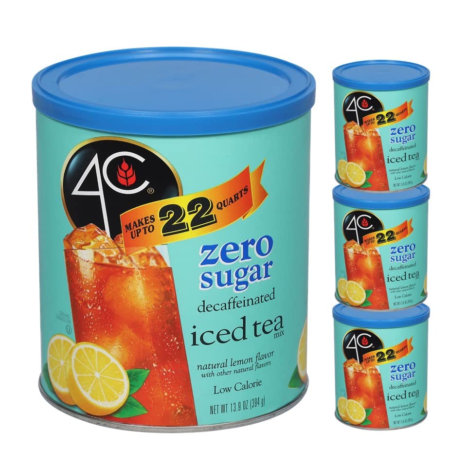 4C Light Powdered Drink Mix Cannisters, Zero Sugar Decaffeinated Iced Tea 3 Pack, 22 Quarts, Family Sized Cannister, Low Calorie