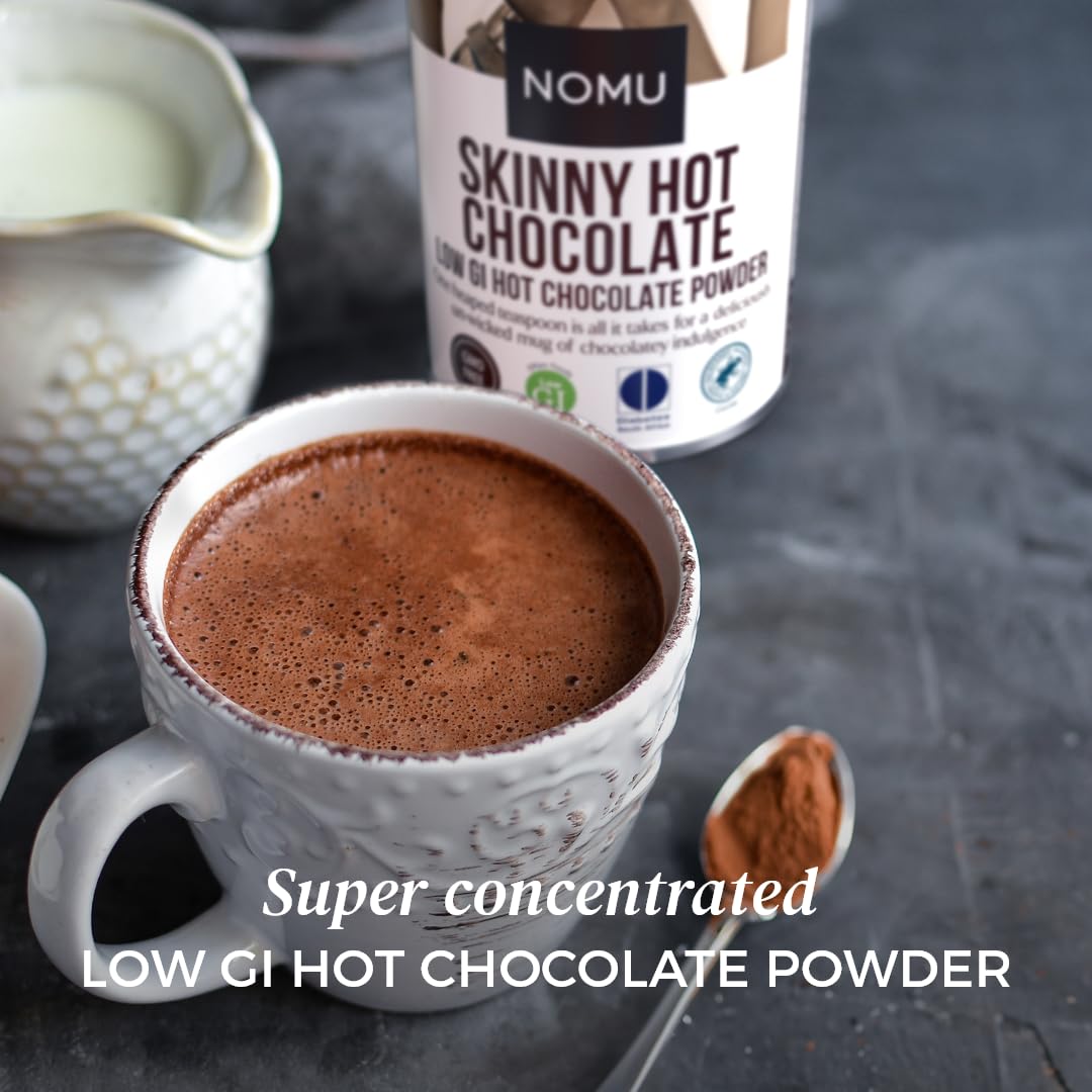 NOMU Skinny 60% Cocoa Hot Chocolate, 33 Servings, No Sugar Added, 20 Calories, Rich Chocolate Flavor, Keto-Friendly, High Protei