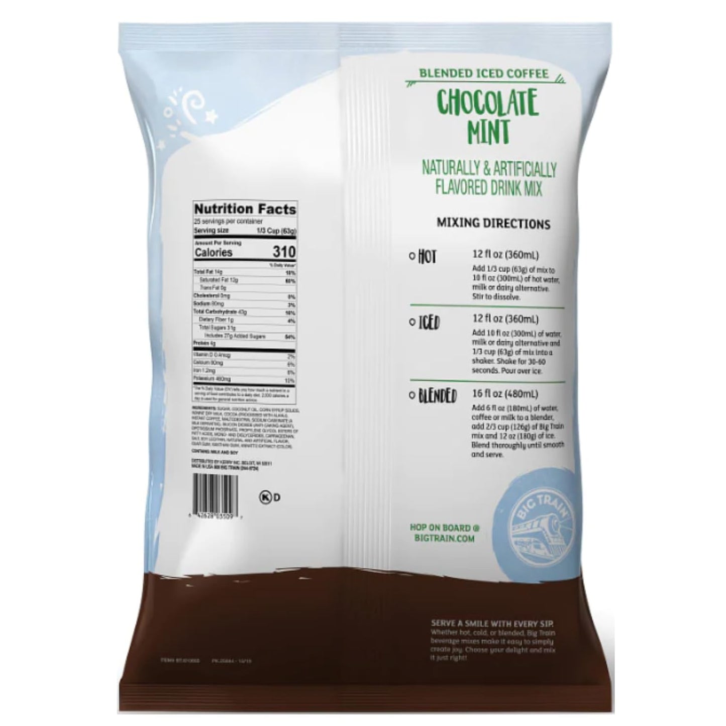 Big Train Blended Ice Coffee, Chocolate Mint, 3.5 Pound, Powdered Instant Coffee Drink Mix, Serve Hot Or Cold, Makes Blended Frappe Drinks