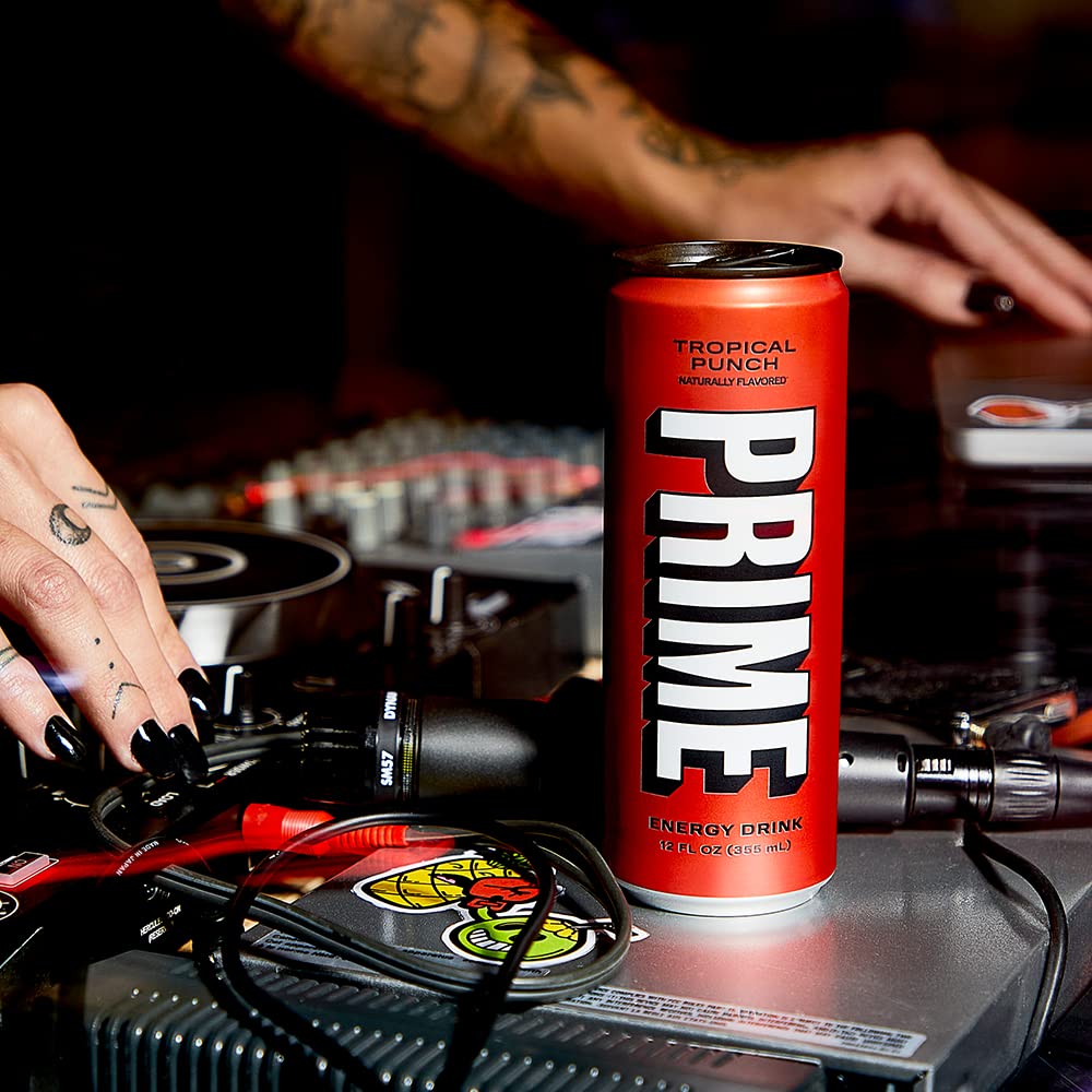PRIME HYDRATION Energy Drink - Tropical Punch, Vegan, Gluten Free, 12 Fl Oz, 24 Pack, Model DP-ED24TRP