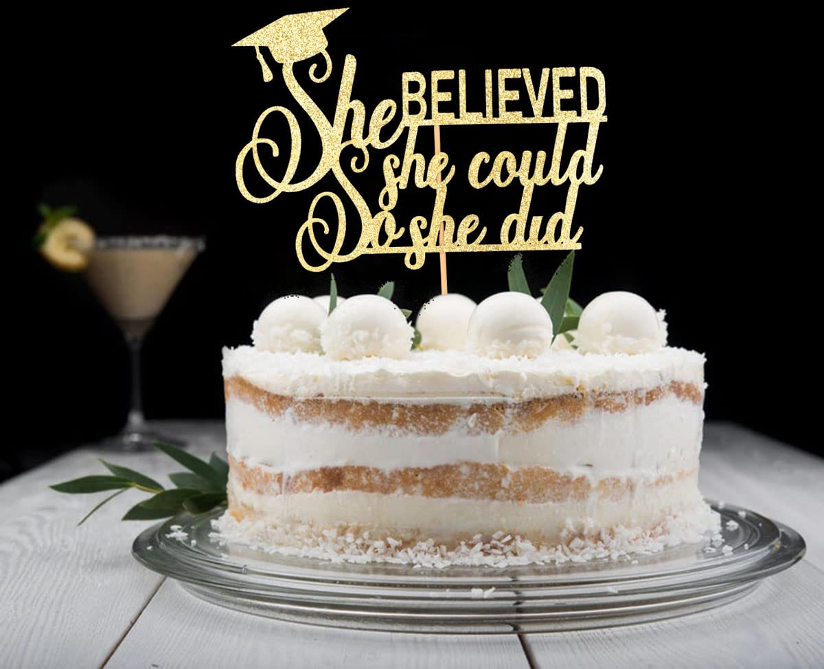 Graduation 2024 Cake Topper, She Did It Cake Sign, Congrats Grad Party Decorations, Gold Glitter