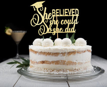 Graduation 2024 Cake Topper, She Did It Cake Sign, Congrats Grad Party Decorations, Gold Glitter