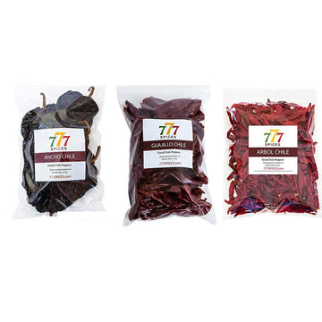 3 Pack Chile Ancho, Chile Guajillo Descolado and Chile de Arbol. Dried Chile Seco Peppers. 12 Oz Total of Authentic Mexican Flav