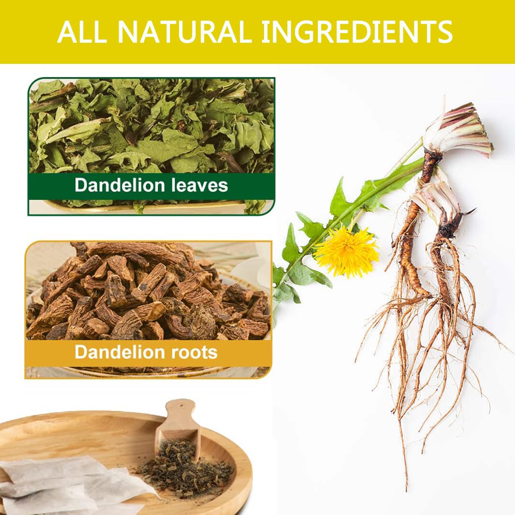 TZTZBOM Dandelion Leaf & Root Tea Bags, Non-GMO, Caffeine-Free, 20 Count