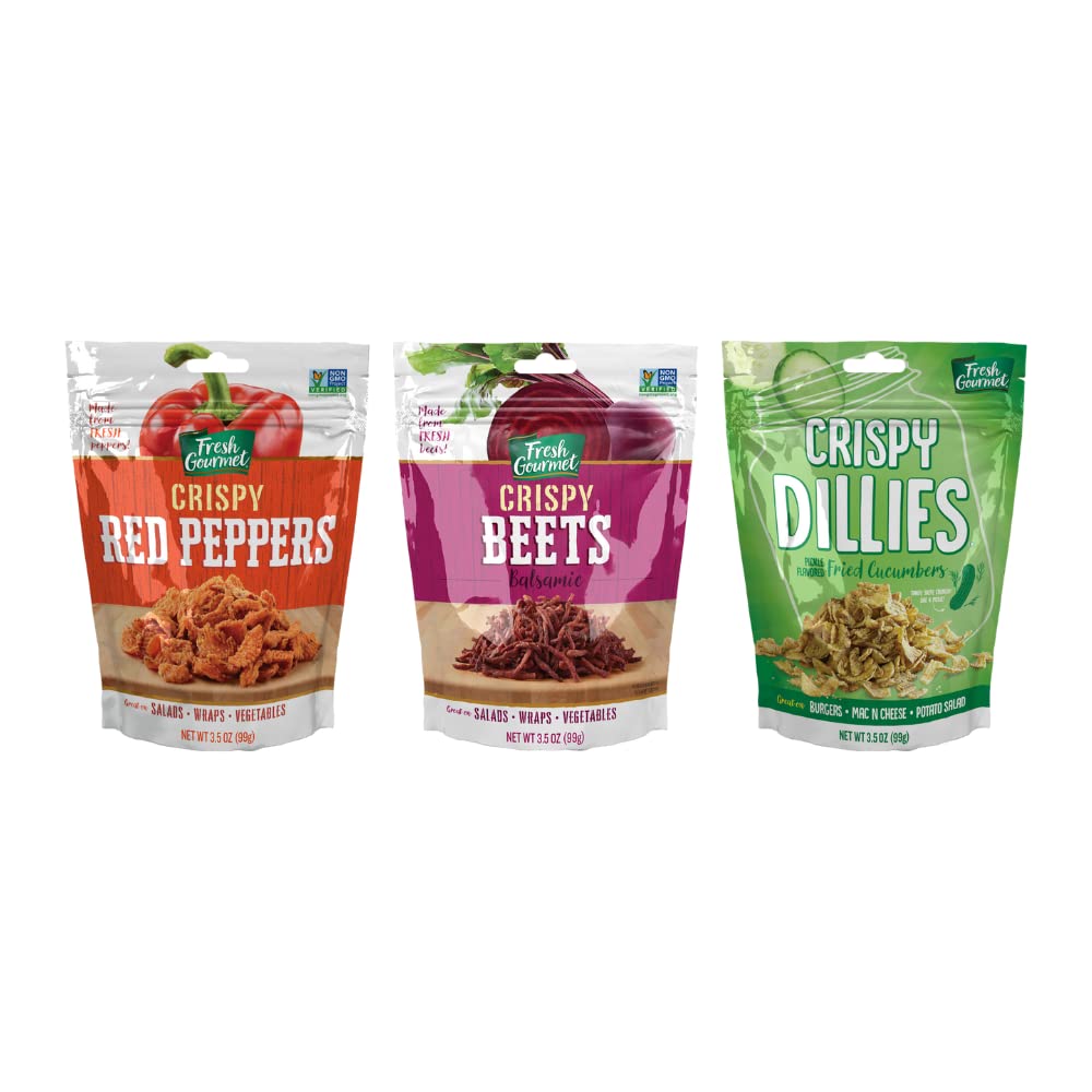 Fresh Gourmet Variety Pack - Includes 3.5 oz Crispy Balsamic Beets, 3.5 oz Crispy Red Peppers, and 3.5 oz Pickle-Flavored Crispy