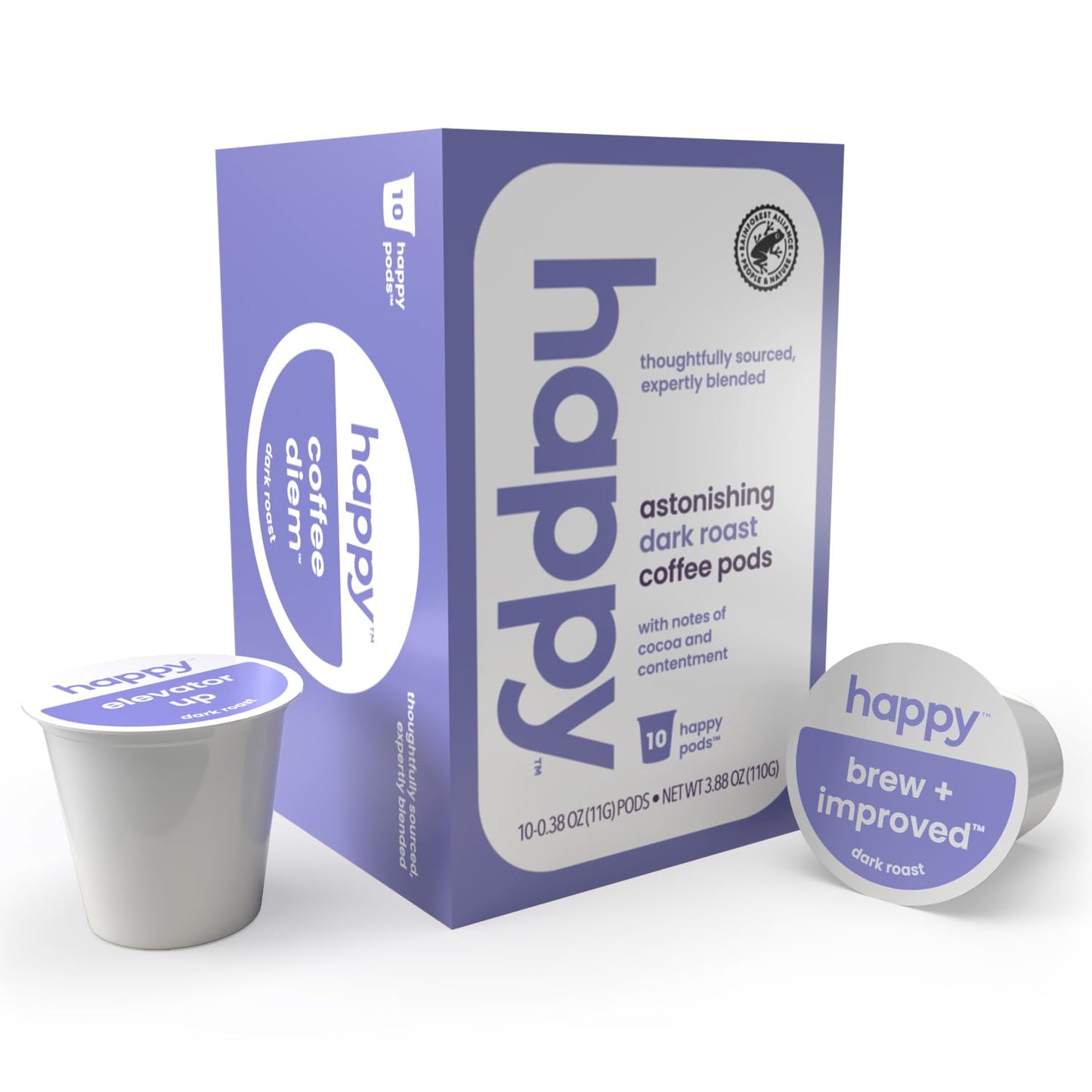 We Are Happy Dark Roast Coffee Pods, 10 Count, Notes of Cocoa, Compatible with K-Cup Brewers, Rainforest Alliance Certified