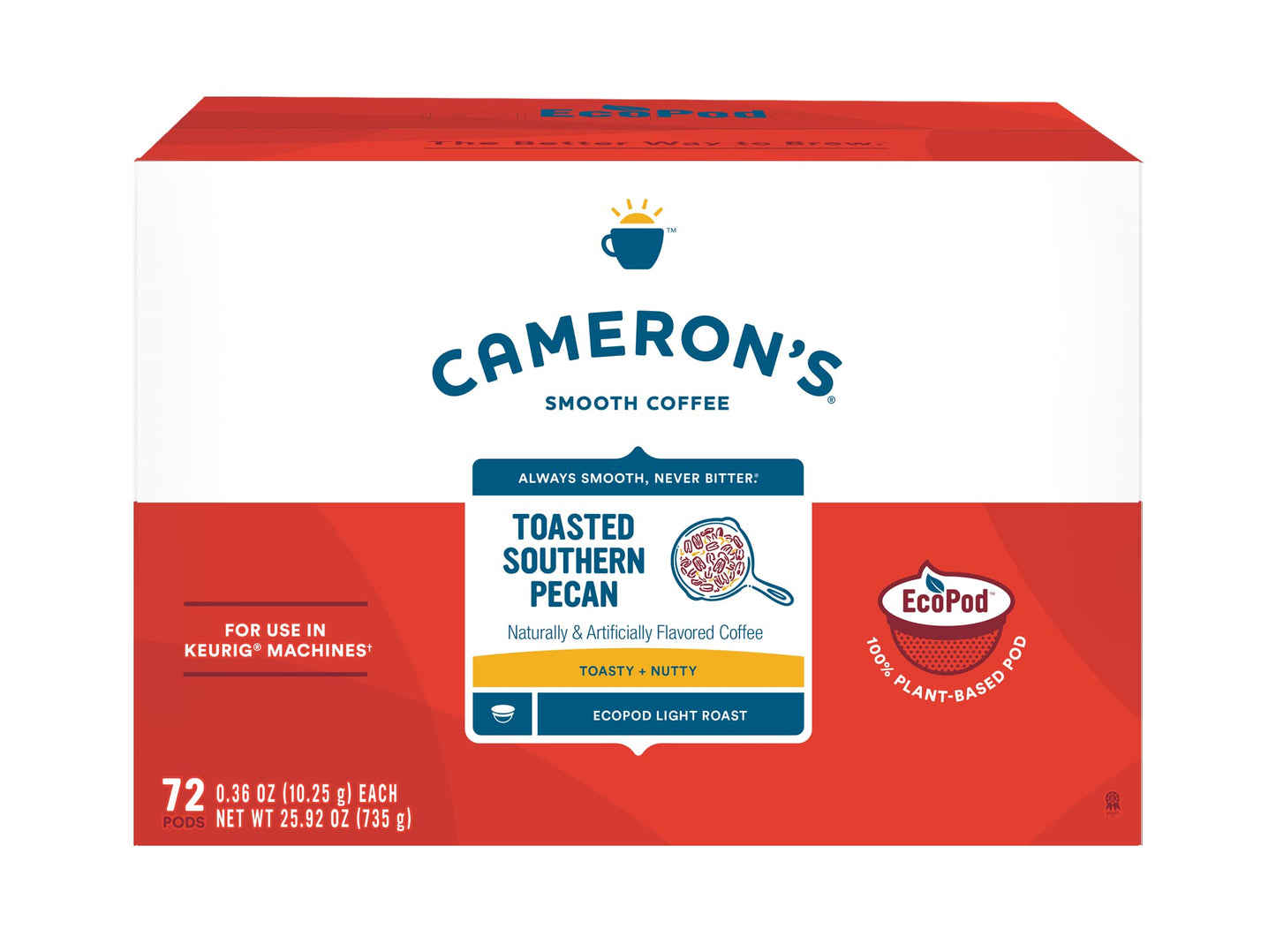 Camerons Coffee Single Serve Pods, Flavored, Toasted Southern Pecan, 72 Count (Pack of 1)
