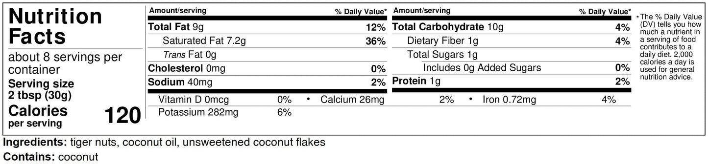 Paleo Tiger Nut Butter|Coconut Macaroon| Aip And Paleo Compliant | Nut-Free | High Prebiotic | No Sugar | Whole30 | 8 Oz