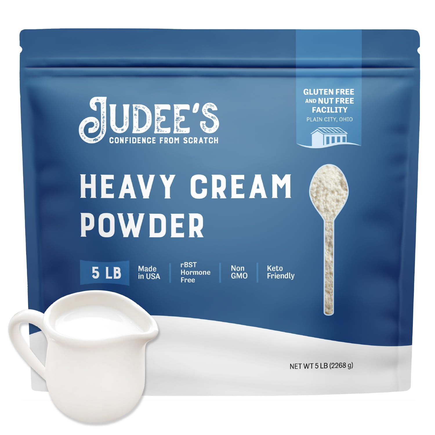 Judee s Gluten Free Heavy Cream Powder - Keto-Friendly Powdered Coffee Creamer - Shelf-Stable Powdered Creamer for Sauces & Soups - Whippable Mix for Fresh Whipped Cream - 5 Pound - Pack of 1