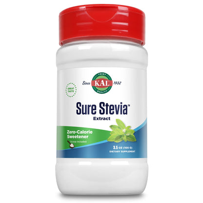 KAL Sure Stevia Extract Powder, Low Carb, Plant Based Stevia Sweetener, Great Taste, Zero Calories, Zero Sugar, Low Glycemic & P