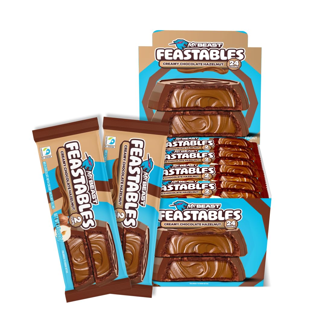 Feastables MrBeast Hazelnut Cups  Milk Chocolate & Creamy Hazelnut Filling  Cups for mature-themeds & Kids  Chocolate Candy for Snacks  Gifts  or Dessert  Made With Fairtrade Cocoa  2 Pack  24 Count