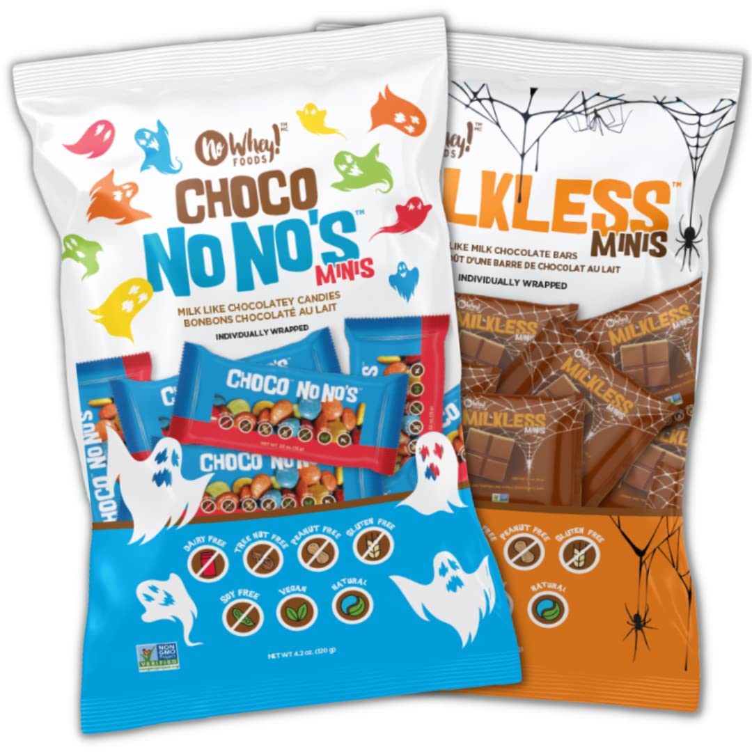 Choco No No s Minis and Milkless Minis (2 Pack) | Allergy Friendly, Vegan Chocolate Halloween Candy | Dairy Free, Nut Free, Pea