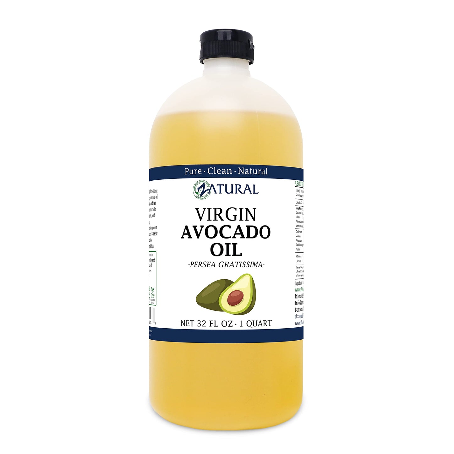 Zatural Virgin 100% Pure Natural Avocado Oil Without Additives, Clean, Cold Pressed, Non-Gmo, Vegan: For Cooking, Frying, Baking