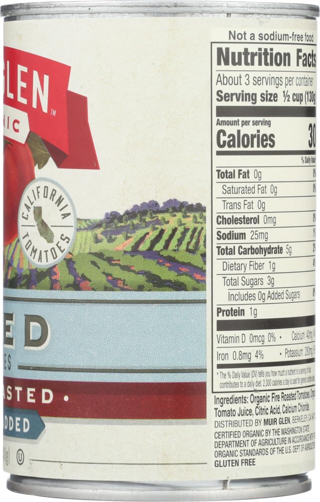 Muir Glen Organic Diced Fire Roasted Tomato No Salt 14.5 Ounce (Pack of 12)