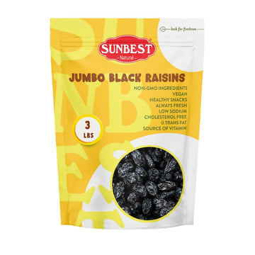 Sunbest Natural Jumbo Raisins Black 48 Oz (3 Lbs) - Plump & Juicy, Rich In Healthful Nutrients & Dietary Fiber - Resealable Bag - Ideal For Snacking, Cooking & Baking - Long Lasting Freshness