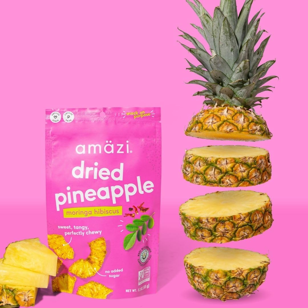 Amzi Foods | Dried Pineapple - Moringa Hibiscus (6 Pack) | All Natural Snacks | No Sugar Added Dried Pineapple | Dehydrated Frui