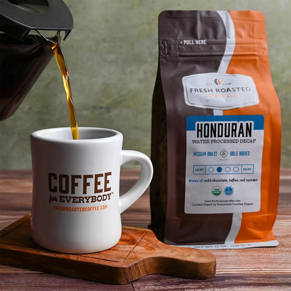 Fresh Roasted Coffee Organic Honduran Decaf Medium Roast Whole Bean 12 oz