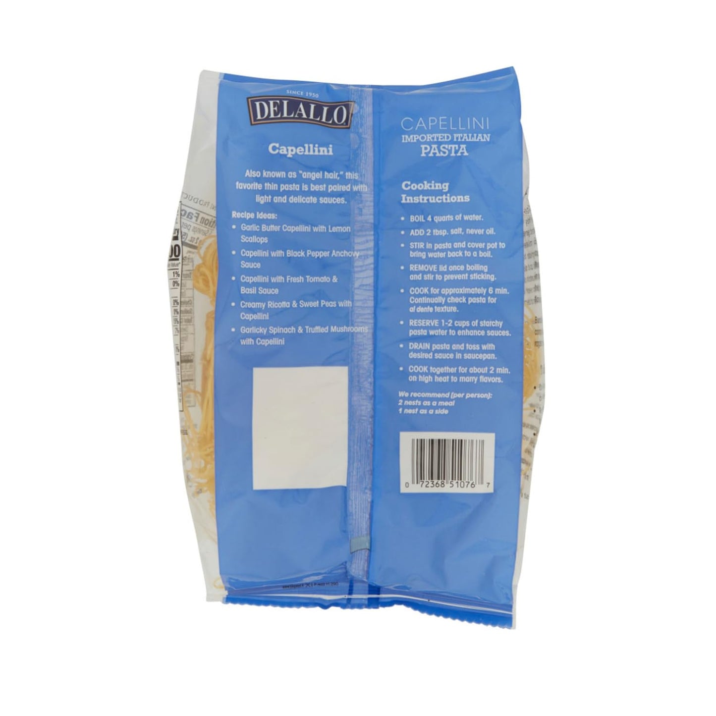 Delallo Capellini Angel Hair Pasta Nests, Made In Italy, Made With Durum Wheat Semolina Flour, All Natural, Kosher, Non-Gmo, 8.8