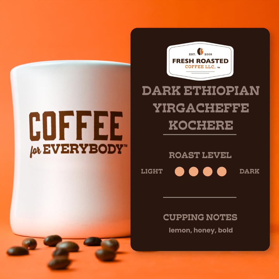 Fresh Roasted Coffee, Dark Ethiopian Yirgacheffe Kochere, 5 Lb (80 Oz), Dark Roast, Kosher, Ground