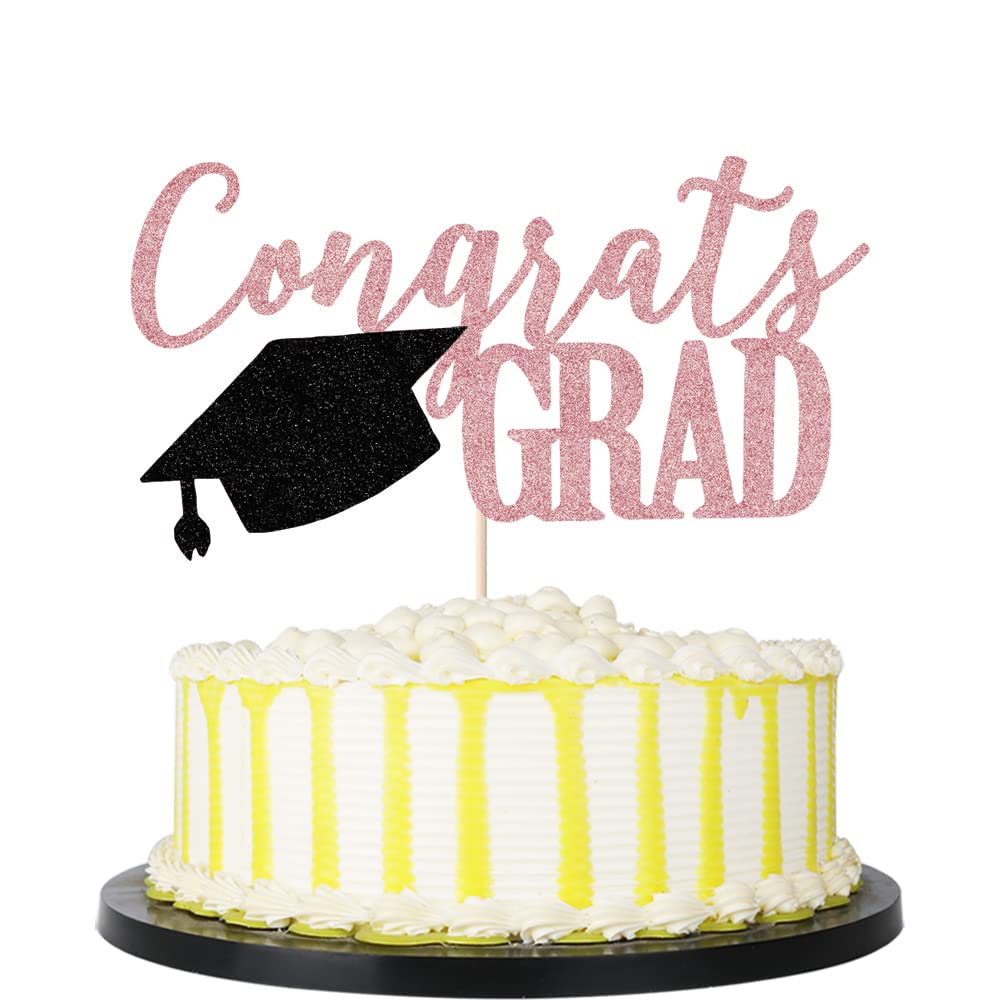 Palasasa Congrats Grad Cake Topper, 2024 Graduate Party Decorations (Rose Gold 6.6Inch)