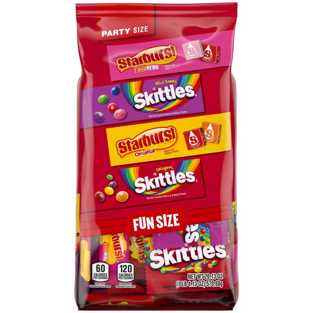 Skittles Original, Skittles Wild Berry & Starburst Original And Starburst Favereds Fun Size Nut Free Individually Wrapped Trick