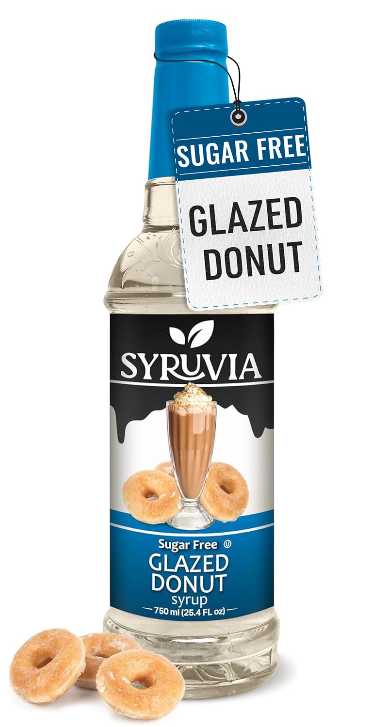 Syruvia Sugar-Free Glazed Donut Coffee Syrup - 25.4 fl oz. Premium Coffee Flavoring Syrup. 0 Calories, Kosher, and Gluten-Free. 