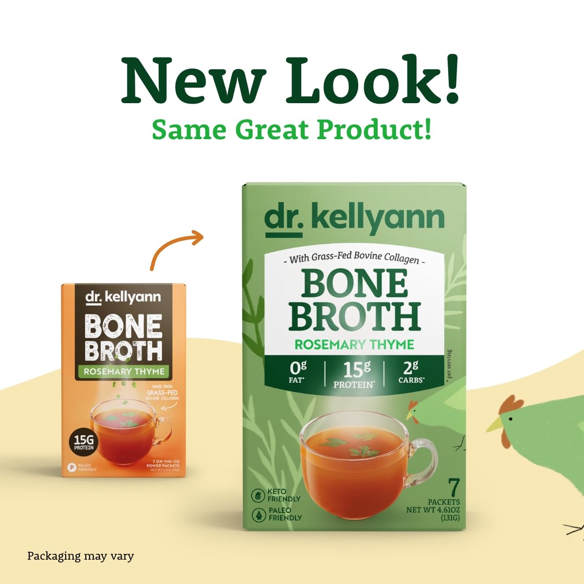 Dr. Kellyann Rosemary Thyme Bone Broth Packets (7 Servings) - 16g Protein  Grass-Fed Collagen  Keto & Paleo-Friendly  1 Box