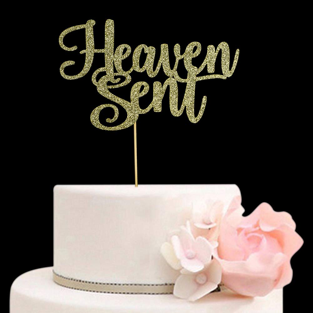 Heaven Sent Cake Topper For Baby Shower, Gender Reveal Party Decorations, Baptism Cake Decor (Gold)