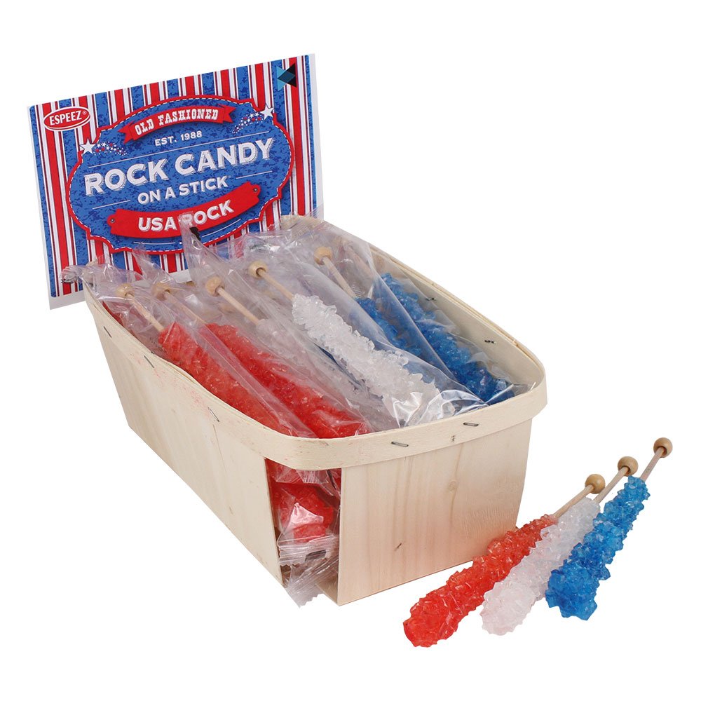 Espeez Rock Candy Sticks - Extra Large 24 Count - Red, White, Blue - Individually Wrapped Party Favors