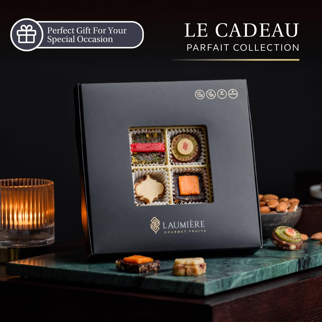 Laumiere Gourmet Fruits - Le Cadeau Parfait Collection Square (16 Pcs) - Gift Dried Fruits And Nuts Basket - Gluten Free - No Ad