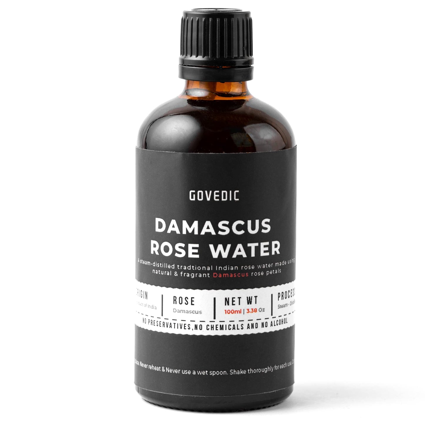 govedic Rose Water for Cooking  Baking  Cocktails | 100% Food Grade Rose Water | Face & Hair Care | Steam-Distilled Edible Damask Rose | 100 ml 3.38 Oz