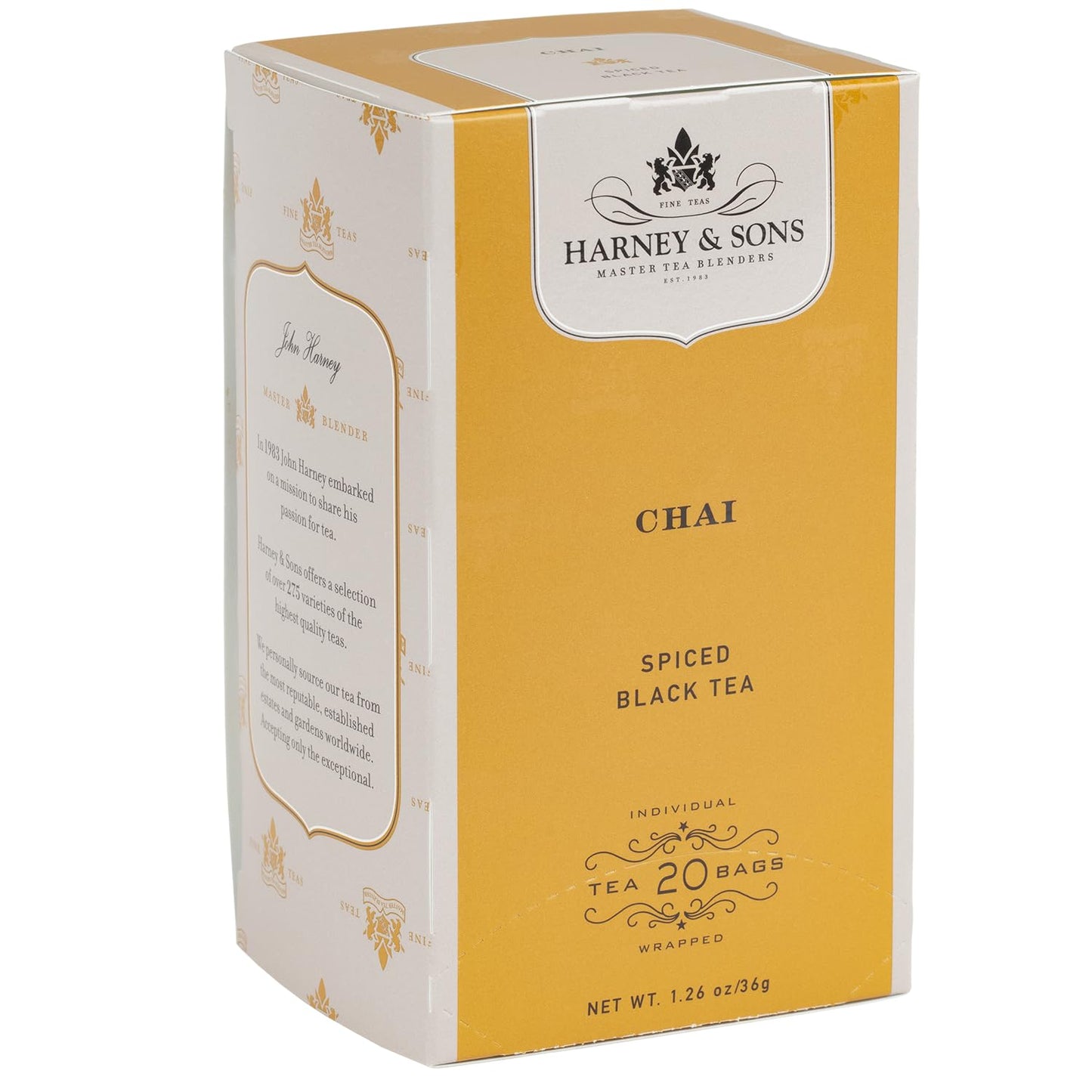 Harney & Sons Chai Tea Bags, Black Tea with Cardamom & Spices, 20 Count Box, Brown