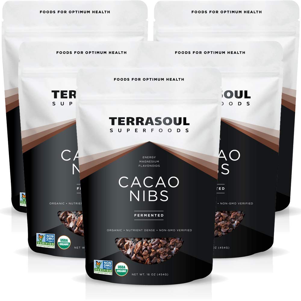 Terrasoul Superfoods Raw Organic Cacao Nibs, Keto Vegan, 5 Lbs (Pack of 5)