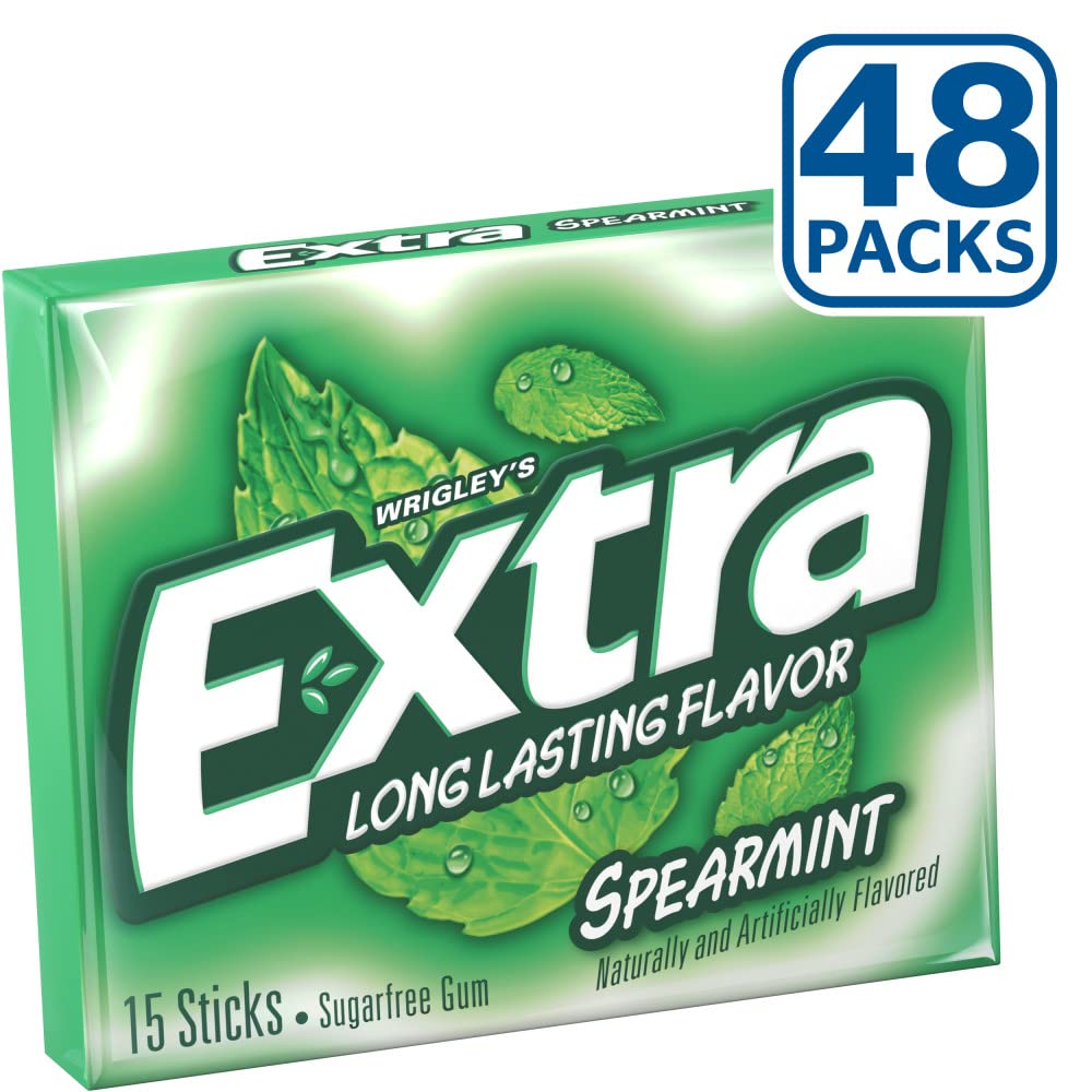 EXTRA Chewing Gum Sugar-Free, Spearmint Flavor, 8 ct/Box, Pack of 6 (48 Count Total) Bulk, Mint Gum