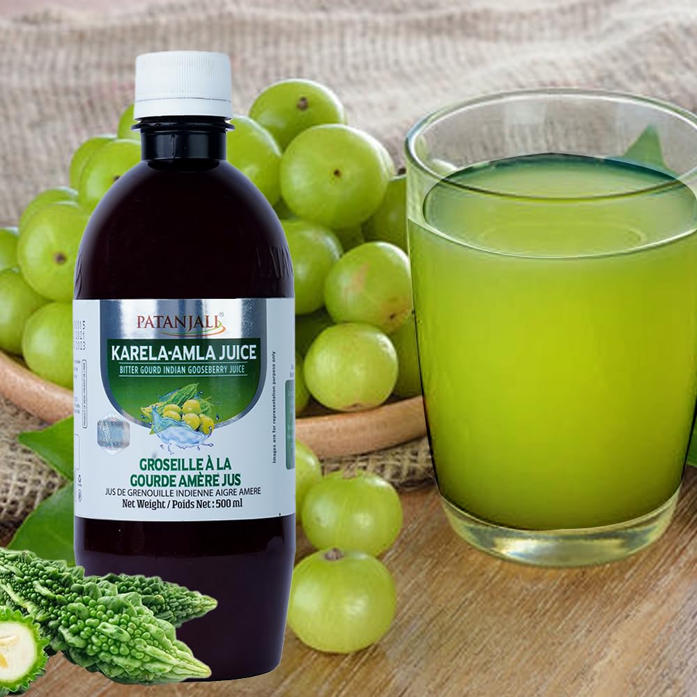 Patanjali Karela Amla Juice - 500ml (16.1 Fl Oz) - Natural Juice, Pack of 1