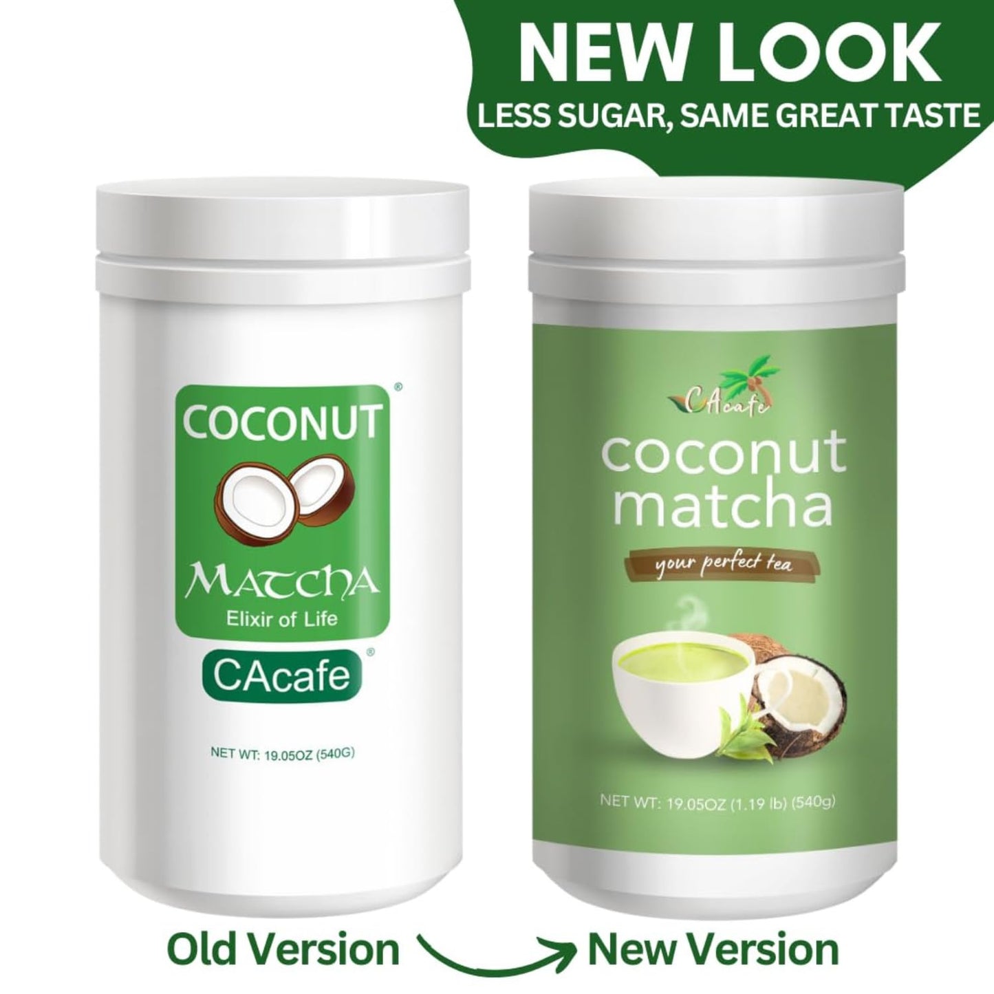 CAcafe Coconut Matcha Instant Green Tea Latte Mix - Creamy & Sweet - 6 Pack - Reduced Sugar - Non-GMO - No Artificial Flavors