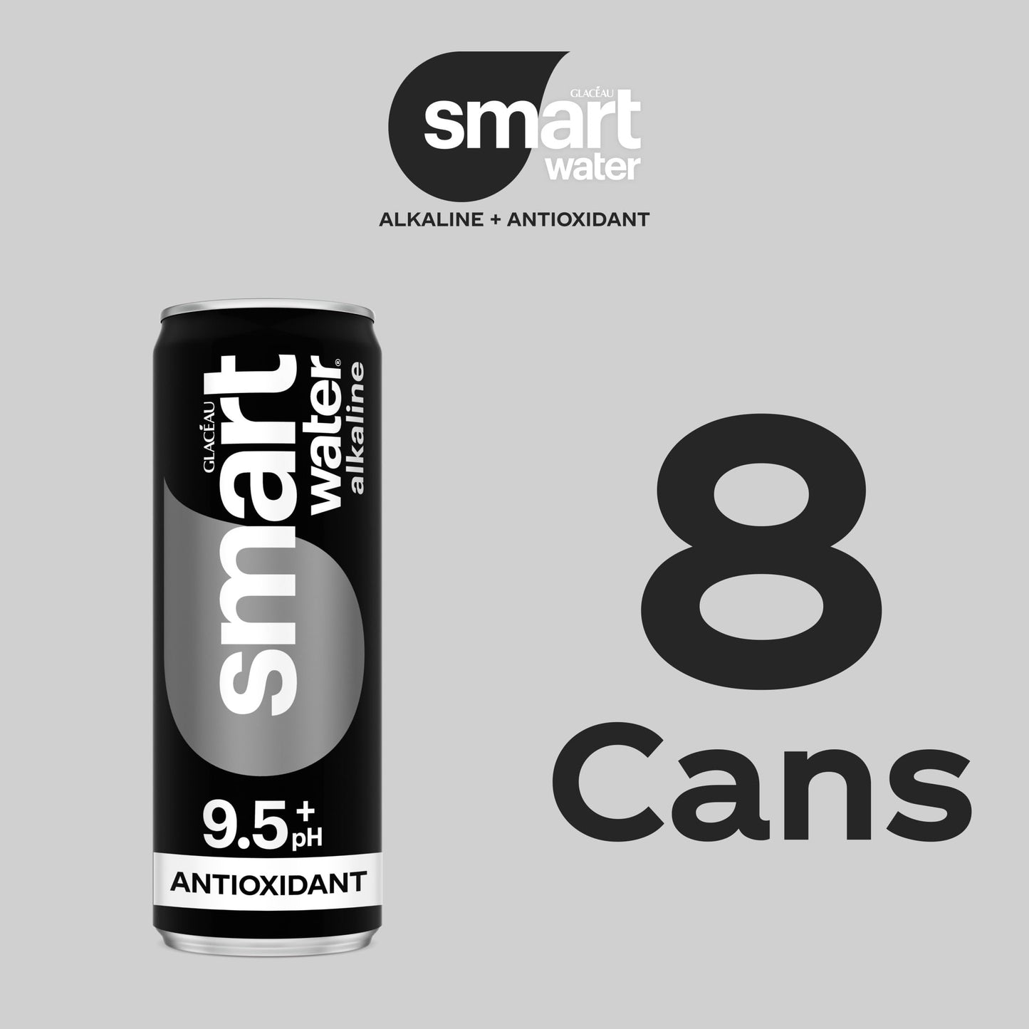 smartwater Alkaline + Antioxidant Water, 12oz Can, 8-Pack - Pure Refreshment in Convenient Aluminum Packaging