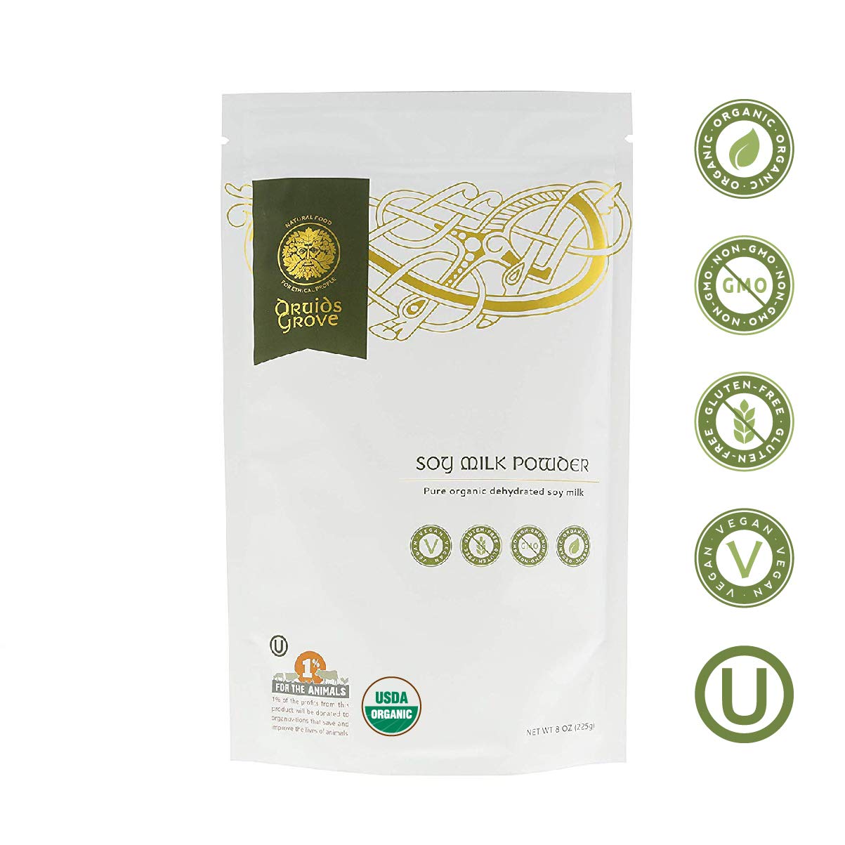 Druids Grove Soy Milk Powder Vegan ⊘ Non-Gmo Gluten-Free Ou Kosher Certified - 8 Oz.