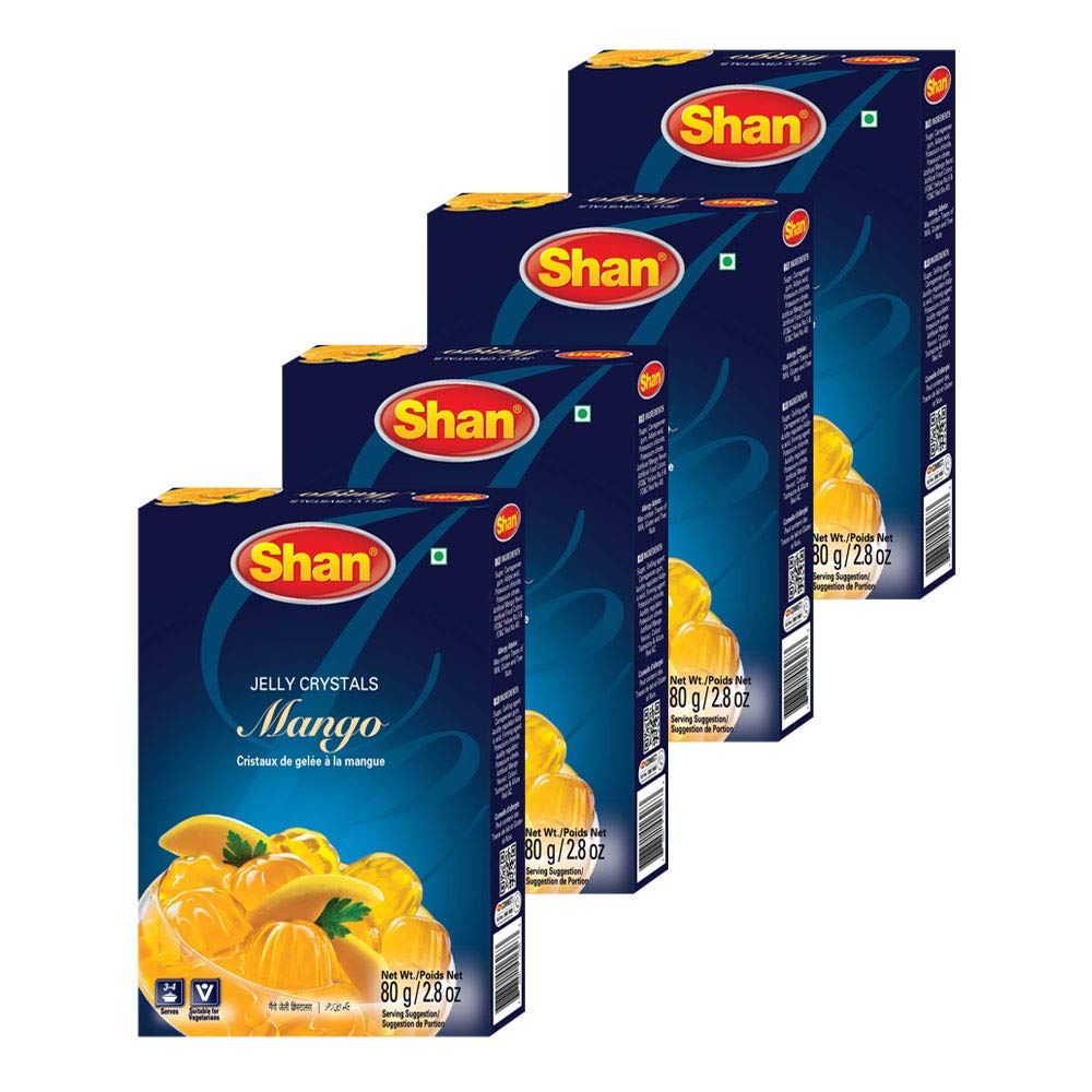 Shan Jelly Crystals Mango Flavour 2.8 oz (80g) | Cristaux De Gelee a la mangue | Quick & Easy Mango Jelly Dessert Mix | Vegetari