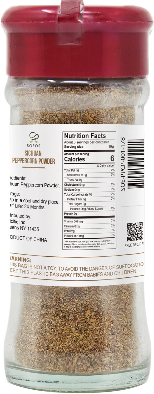 Soeos Sichuan Peppercorn Powder 1oz (28.3g), Non-GMO Verified, Szechuan Peppercorn, Ground Sichuan Green Peppercorns, Green Sich