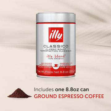 Illy Classico Espresso Ground Coffee, Medium Roast, Classic Roast With Notes Of Chocolate & Caramel, 100% Arabica Coffee, All-Na