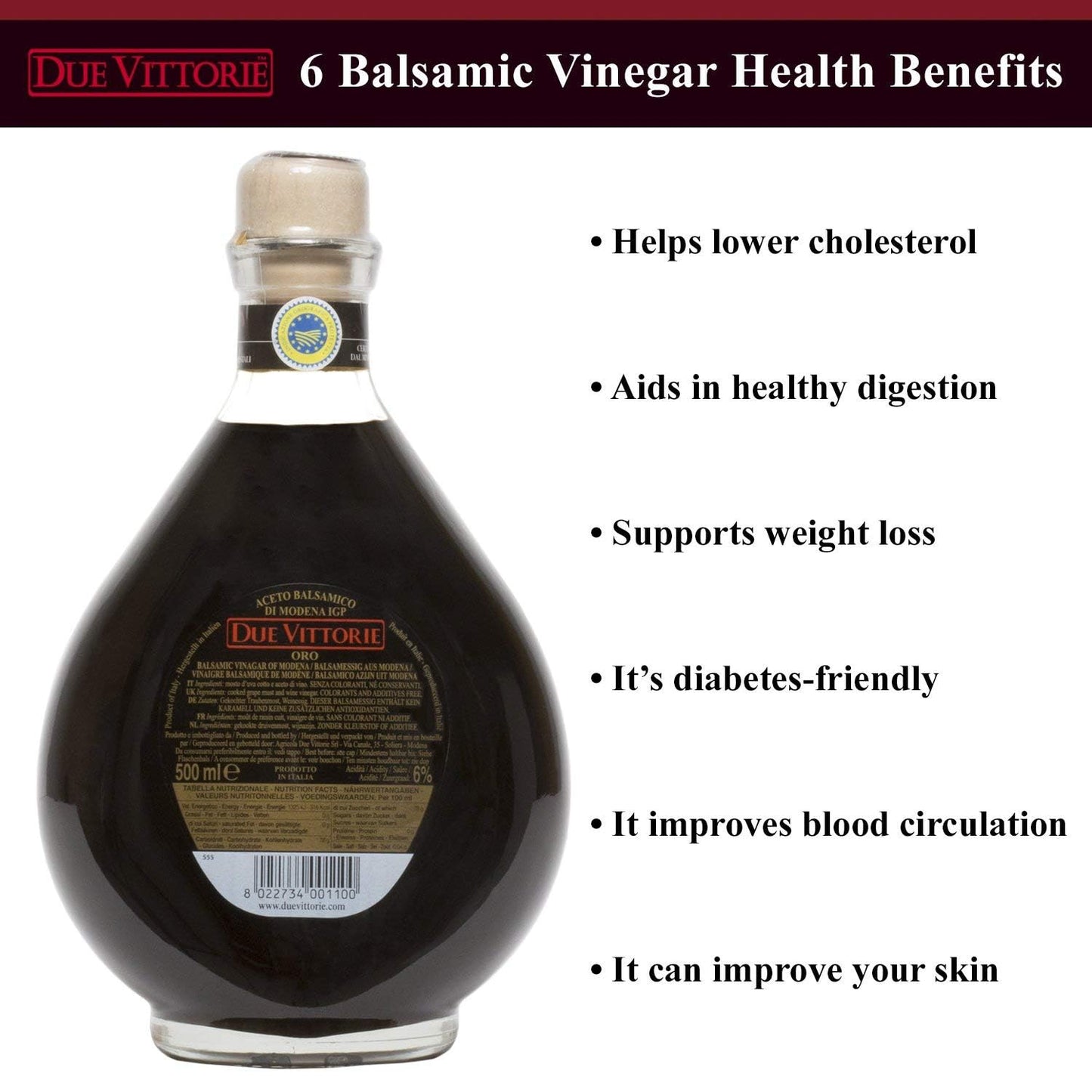 Due Vittorie Balsamic Vinegar of Modena, 16.91 fl oz (500ml), Pack of 1