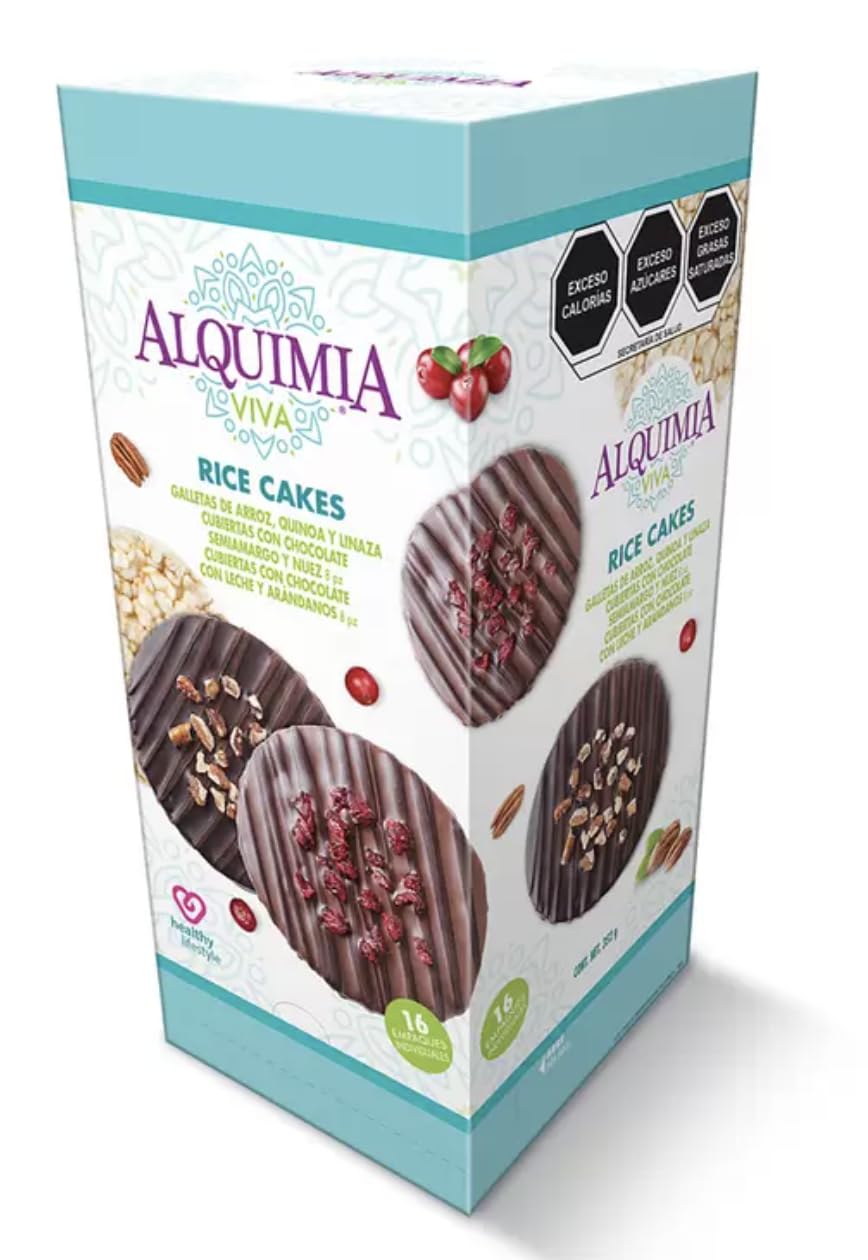 Alqu  mia Rice Cakes Cubiertos de Chocolate, Con Quinoa y Linaza, 16 paquetes, Gluten Free