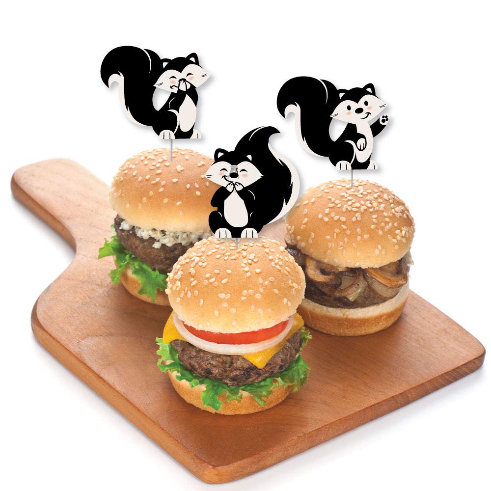 Big Dot of Happiness Dessert Cupcake Toppers - Woodland Skunk - Set of 24 - Plastic - Black, Green, White - Model BD4286dt