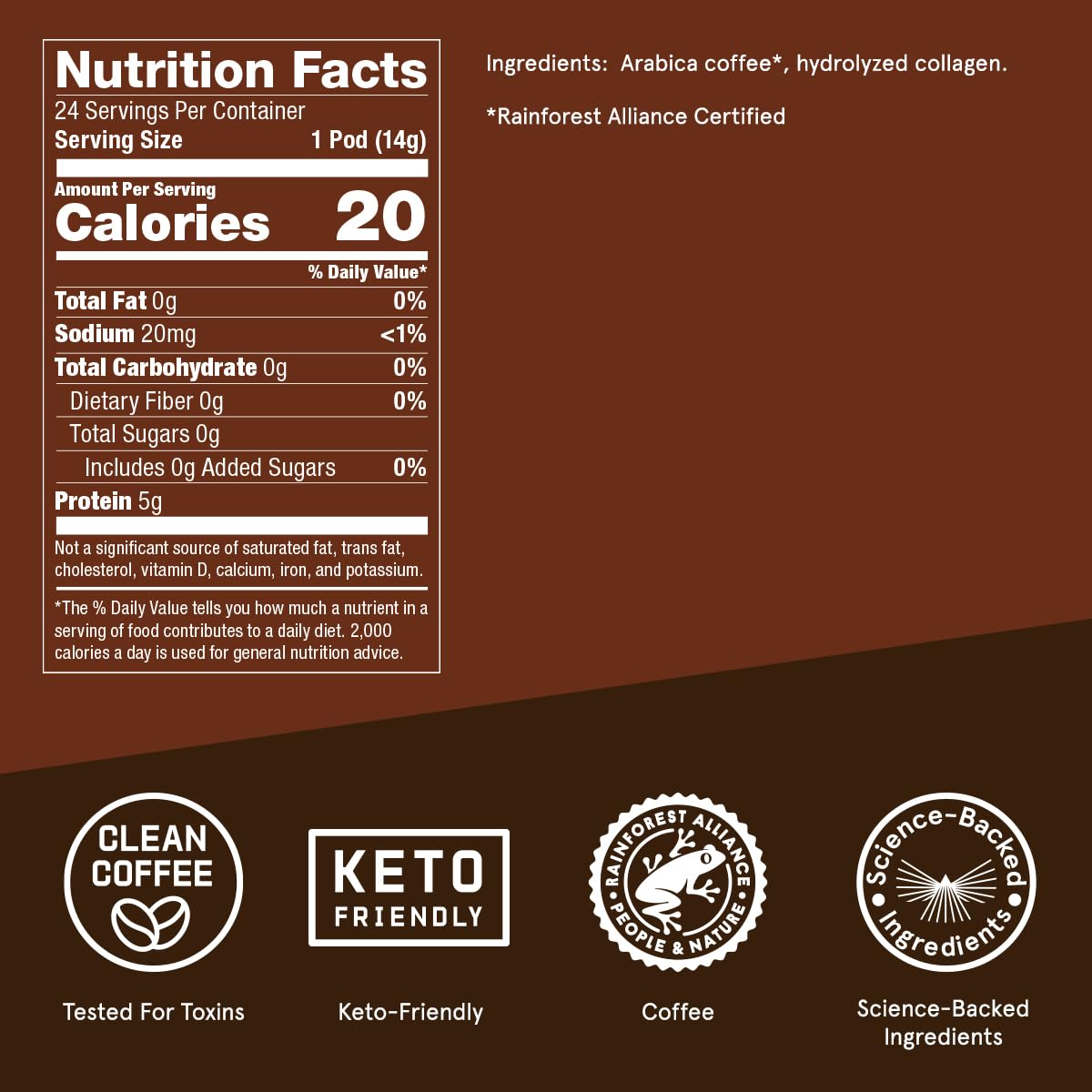 Bulletproof The Original + Collagen Single-Serve Coffee Pods, 24 Count, 100% Arabica Coffee Sourced From Central And South America With Collagen