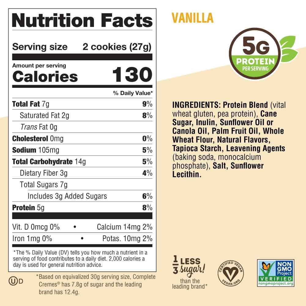 Lenny & Larry'S The Complete Cremes®, Sandwich Cookies, Vanilla, Vegan, 5G Plant Protein, 6 Cookies Per Pack (Box Of 12)