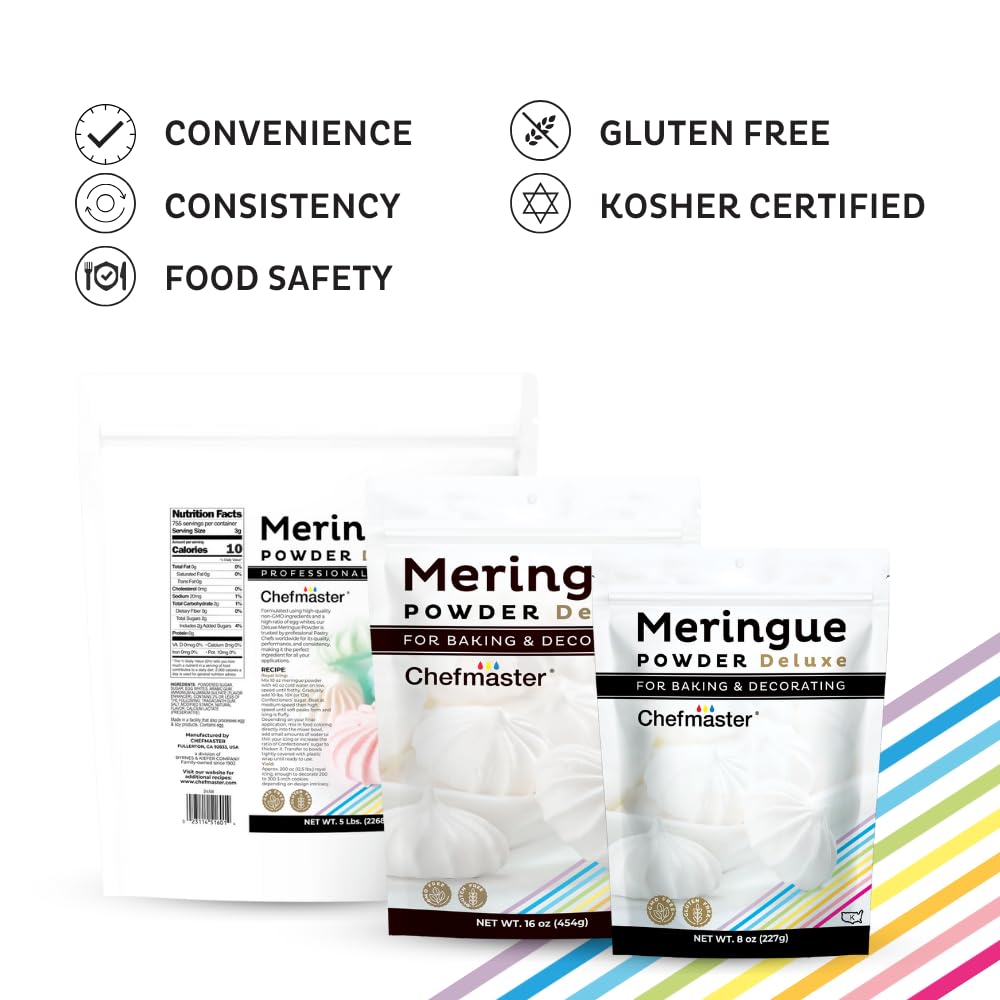 Chefmaster Meringue Powder Deluxe, Professional-Grade Egg White Substitute For Meringue Cookies, Pie Filling, Royal Icing, Non-G