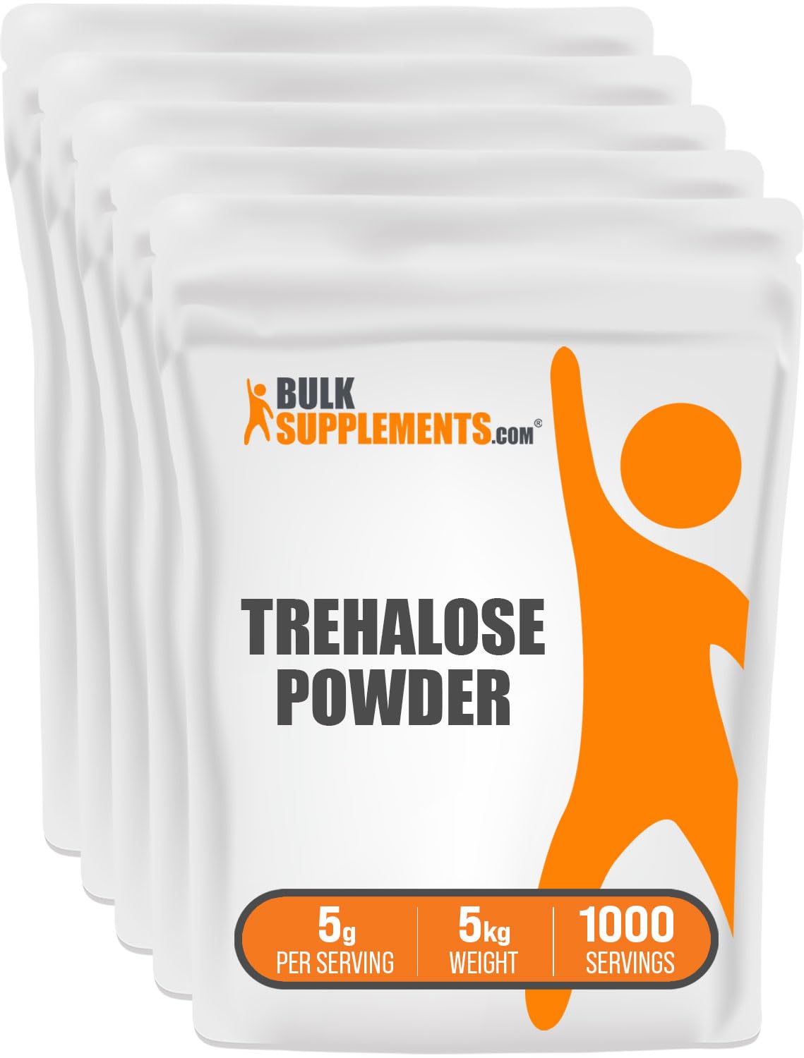 BulkSupplements Trehalose Powder - Natural Sweetener, Vegan & Gluten Free, 5g per Serving, 5kg (Pack of 5)