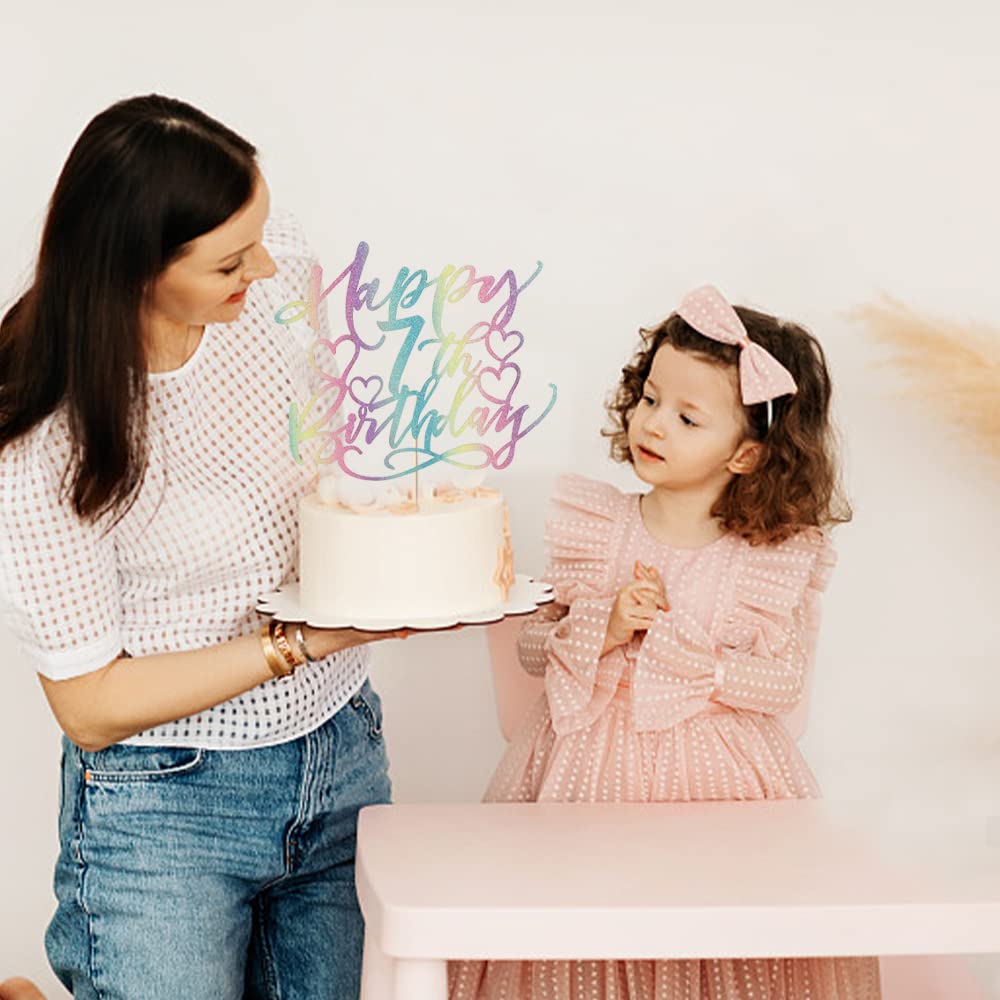 Yetxel Cake Topper - Happy 7th Birthday, Boys & Girls, Paper, Colorful Design